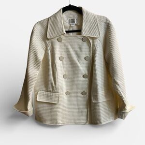 Talbots Cream Waffle Textured Double-Breasted Blazer – Women’s Petite 14W